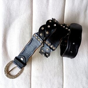 Daytrip Black Leather Belt with Silver Sparkle Studs_Small
